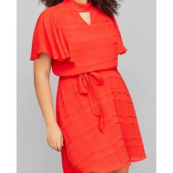 Lane Bryant Red Textured Flutter Sleeves Keyhole Dress Size 12 NWT - Picture 1 of 14